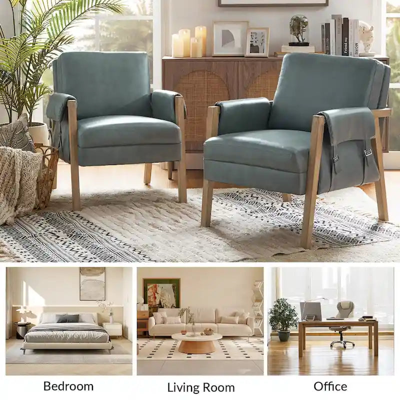 Sessel im Landhausstil aus Kunstleder mit Beinen aus Massivholz, zwei Stühle pro Set.