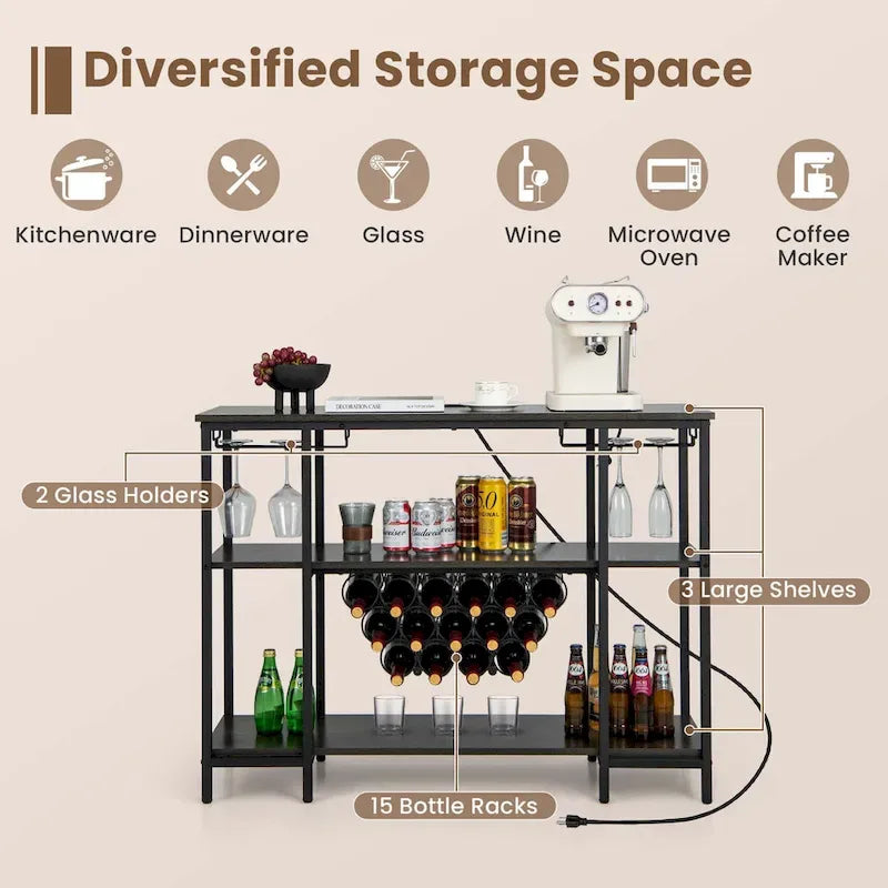Armoire à vin et étagère de bar — table de présentation pour boissons et verres (comprend...) — Voir les détails