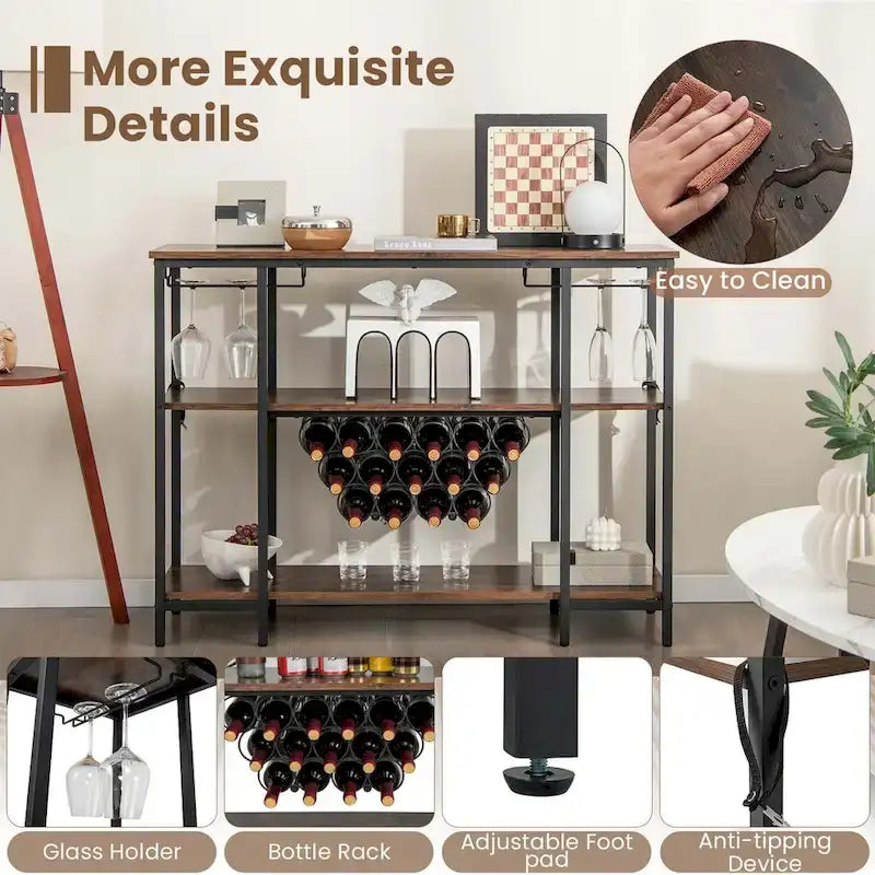 Armoire à vin et étagère de bar — table de présentation pour boissons et verres (comprend...) — Voir les détails