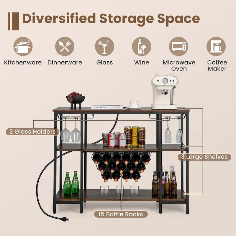 Armoire à vin et étagère de bar — table de présentation pour boissons et verres (comprend...) — Voir les détails