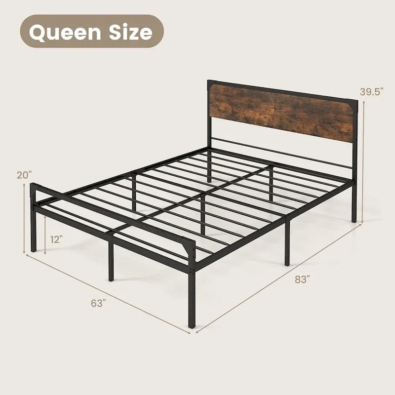 Lit plateforme rustique, format double ou grand lit, avec tête et pied de lit