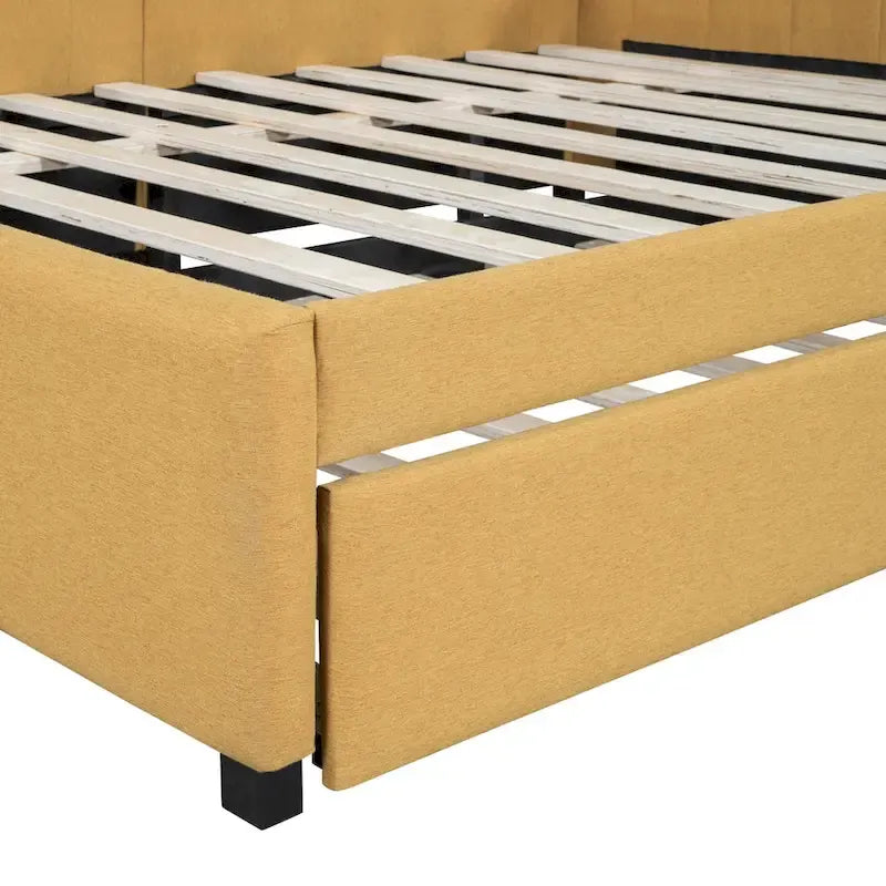 Estructura de diván tapizado de tamaño matrimonial con cama nido, no necesita somier