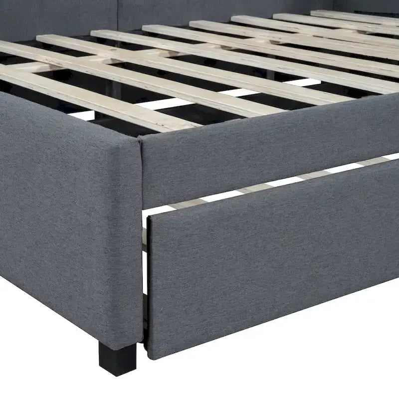 Estructura de diván tapizado de tamaño matrimonial con cama nido, no necesita somier