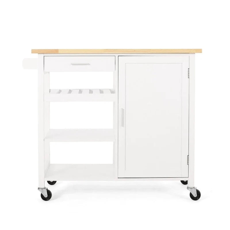 Chariot de cuisine moderne en bois (avec roulettes, tiroir et placard de rangement)