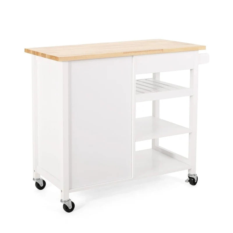 Chariot de cuisine moderne en bois (avec roulettes, tiroir et placard de rangement)