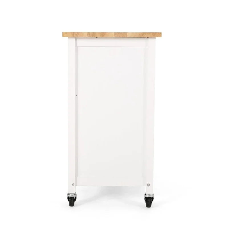 Chariot de cuisine moderne en bois (avec roulettes, tiroir et placard de rangement)