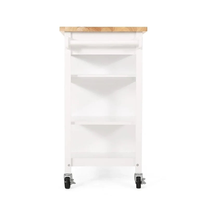 Chariot de cuisine moderne en bois (avec roulettes, tiroir et placard de rangement)