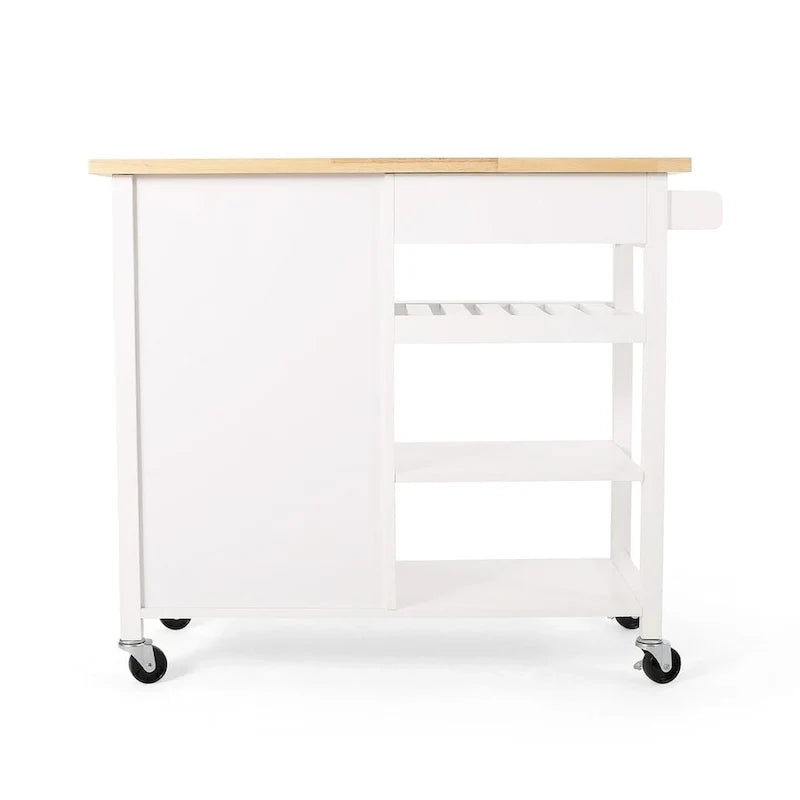 Chariot de cuisine moderne en bois (avec roulettes, tiroir et placard de rangement)