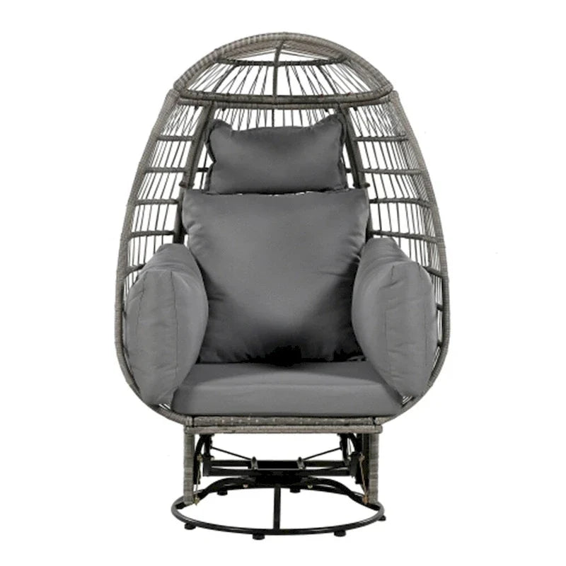 Fauteuil pivotant œuf en rotin pour terrasse, avec coussins et fonction bascule