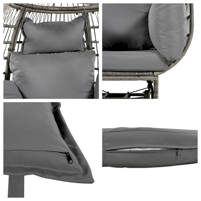 Fauteuil pivotant œuf en rotin pour terrasse, avec coussins et fonction bascule