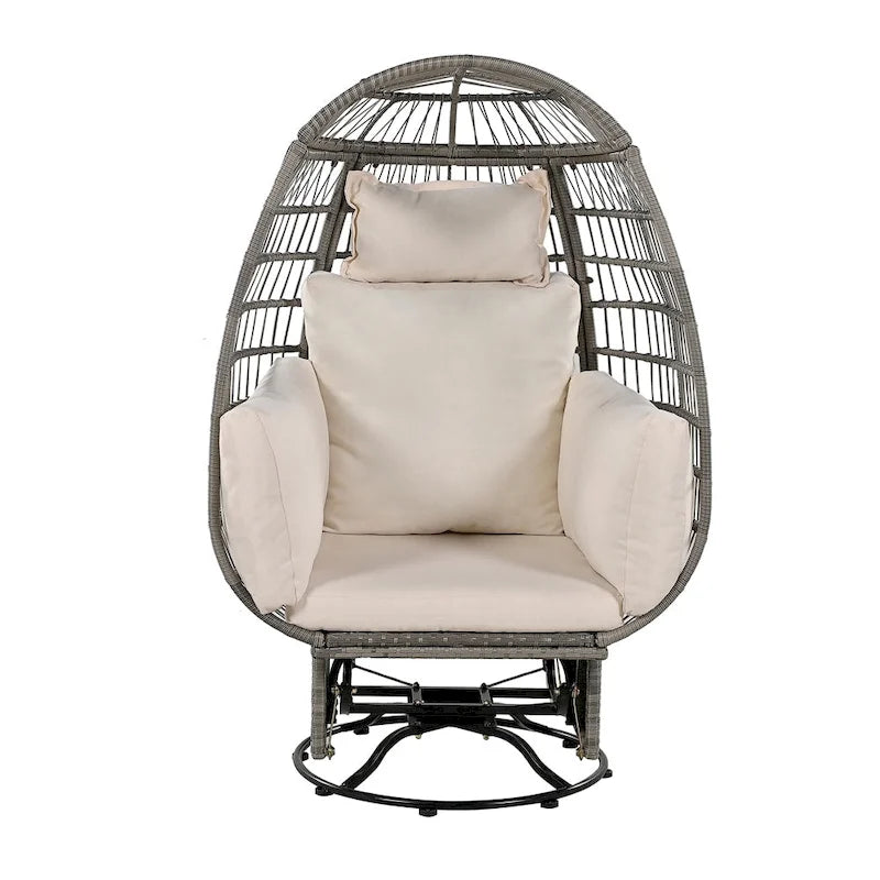 Fauteuil pivotant œuf en rotin pour terrasse, avec coussins et fonction bascule