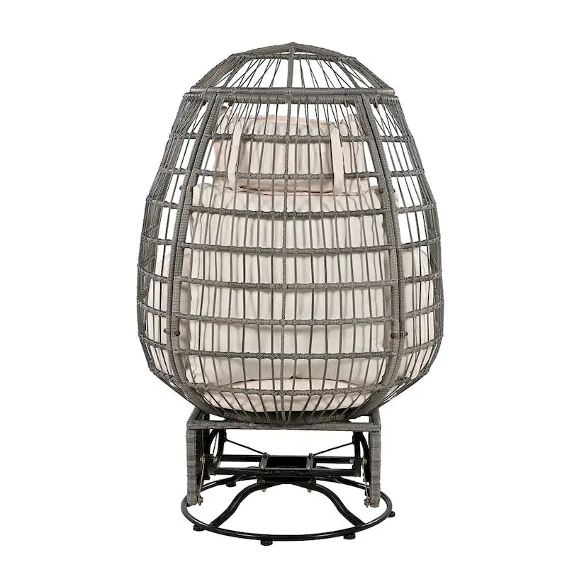 Fauteuil pivotant œuf en rotin pour terrasse, avec coussins et fonction bascule