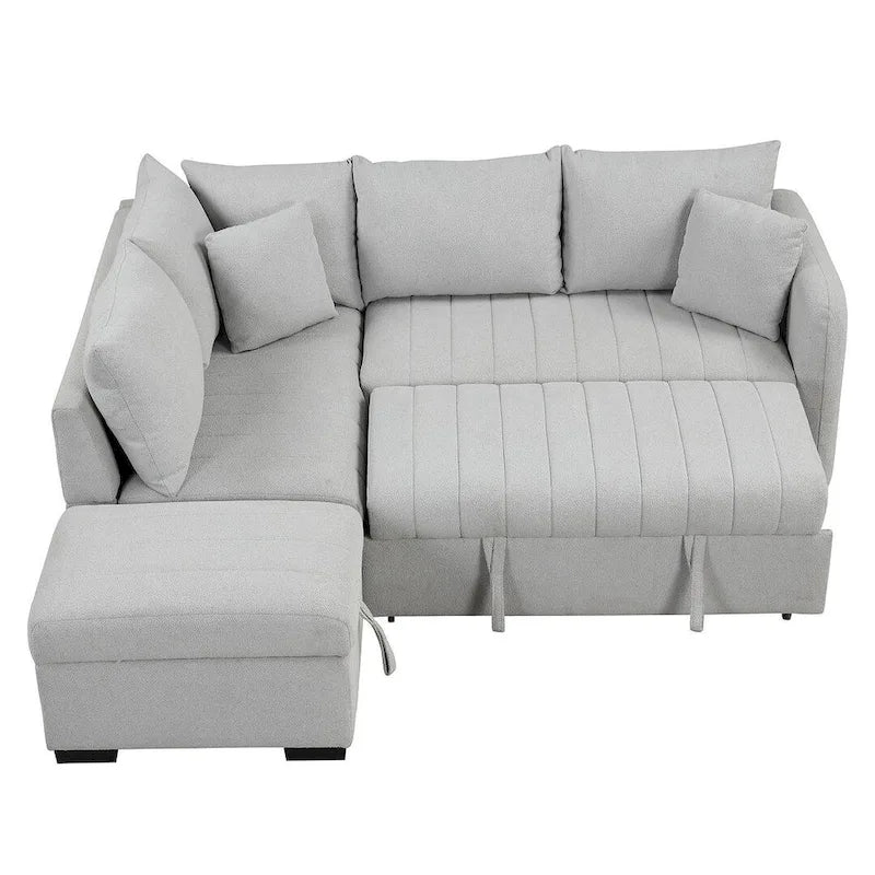 Sofá seccional cama tapizado con otomana de almacenamiento móvil, sofá cama seccional extraíble en forma de L