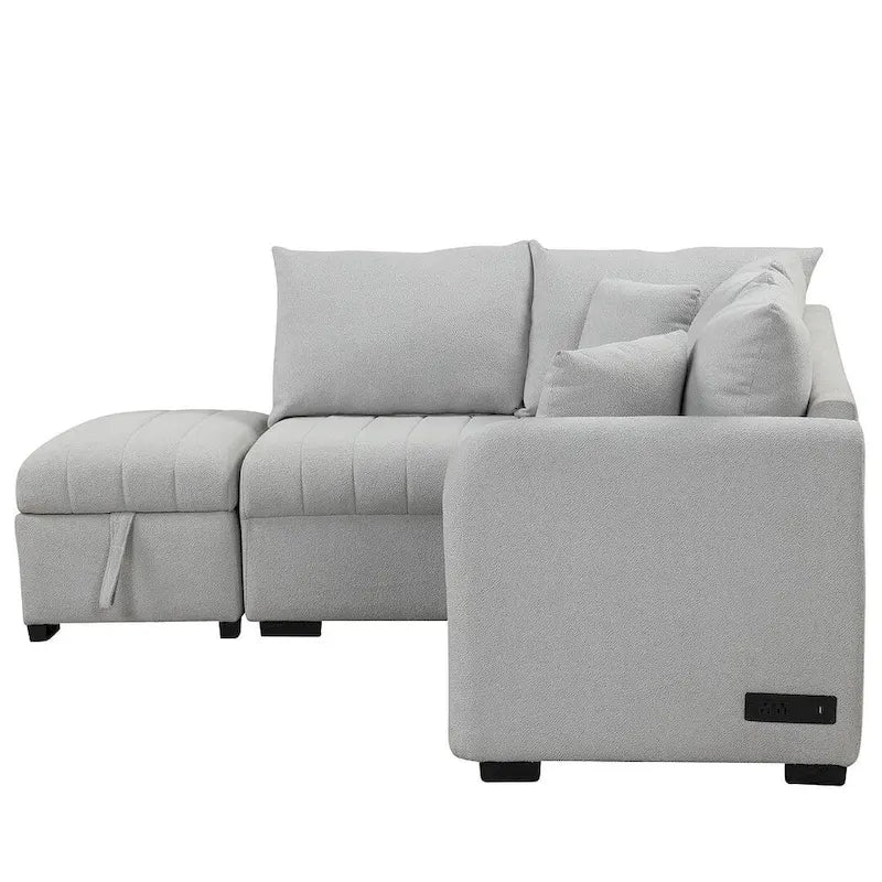 Sofá seccional cama tapizado con otomana de almacenamiento móvil, sofá cama seccional extraíble en forma de L