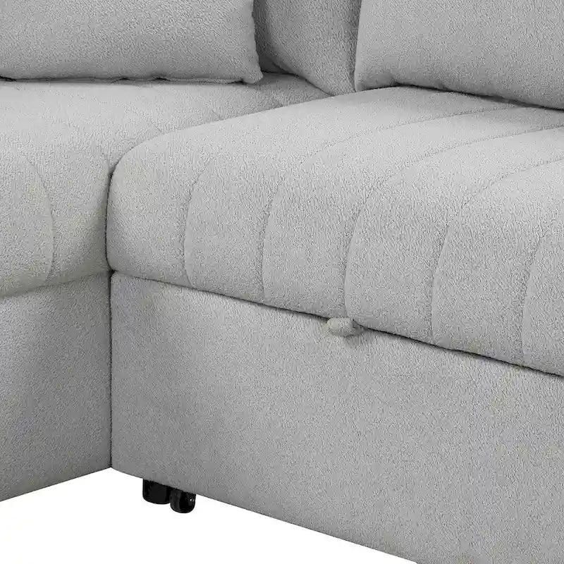 Sofá seccional cama tapizado con otomana de almacenamiento móvil, sofá cama seccional extraíble en forma de L