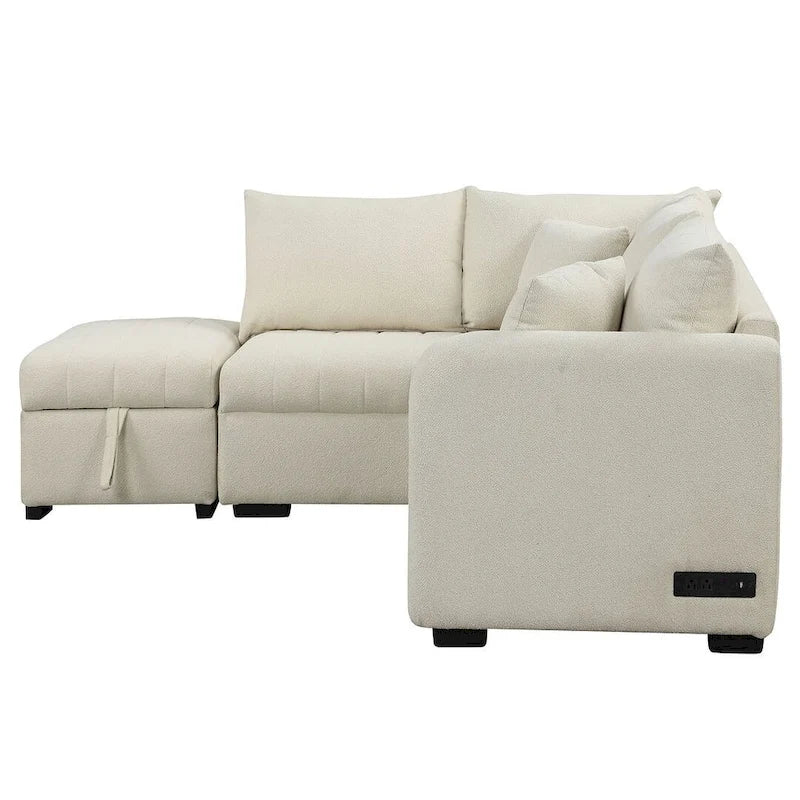 Sofá seccional cama tapizado con otomana de almacenamiento móvil, sofá cama seccional extraíble en forma de L