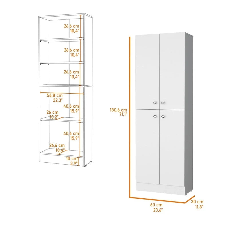 Armoire de rangement à 4 portes et 5 niveaux avec étagères dissimulées — Aucune donnée disponible