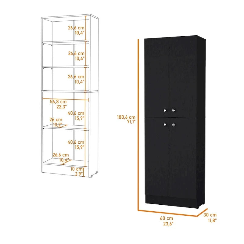 Armoire de rangement à 4 portes et 5 niveaux avec étagères dissimulées — Aucune donnée disponible