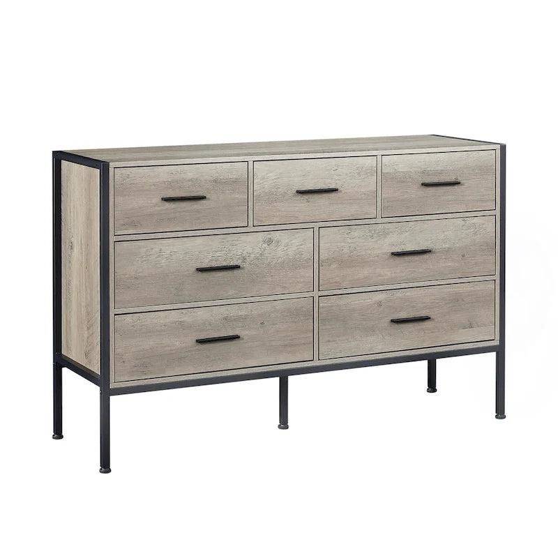 Cómoda de madera con 7 cajones, armario de almacenamiento de madera para dormitorio, armario ropero sólido con resistente estructura de acero
