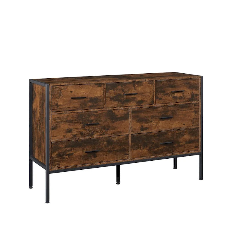 Cómoda de madera con 7 cajones, armario de almacenamiento de madera para dormitorio, armario ropero sólido con resistente estructura de acero