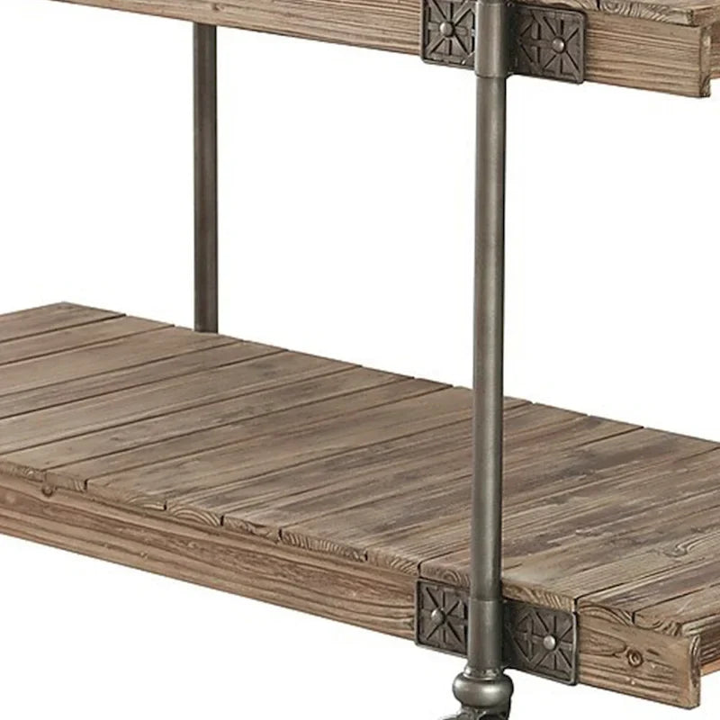 Sofabeistelltisch, 47 Zoll – Paneeldesign mit Ablagefach und Rollen – Braun/Schwarz