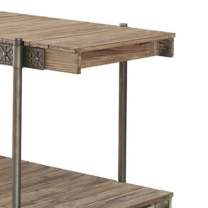 Table d’appoint de canapé de 47 pouces – Design à panneaux avec étagère de rangement et roulettes – Marron/noir