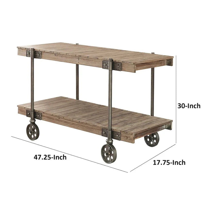Table d’appoint de canapé de 47 pouces – Design à panneaux avec étagère de rangement et roulettes – Marron/noir