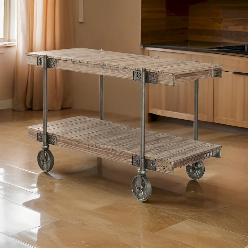 Table d’appoint de canapé de 47 pouces – Design à panneaux avec étagère de rangement et roulettes – Marron/noir
