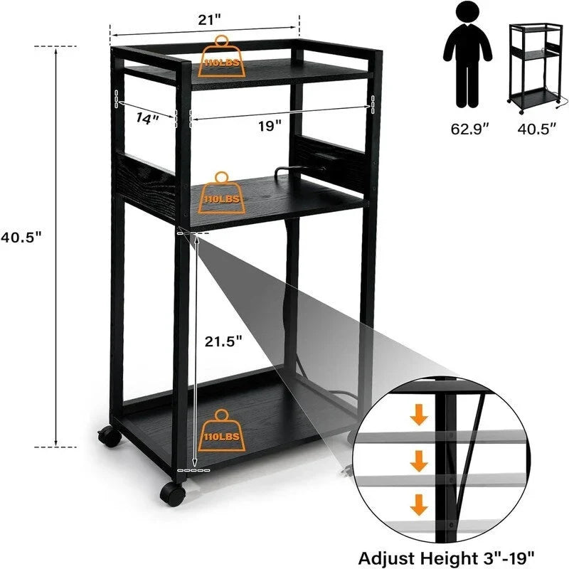 Soporte móvil para impresora de 3 niveles - 19D x 14W x 40H