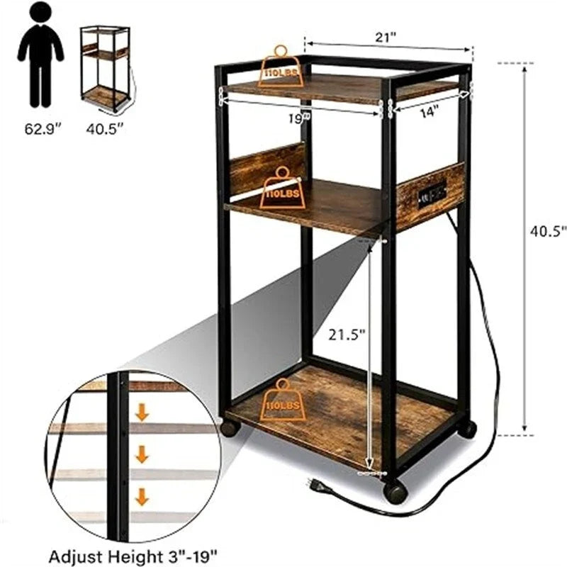 Soporte móvil para impresora de 3 niveles - 19D x 14W x 40H
