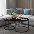 Ensemble de 2 tables basses gigognes rondes de 27,6 pouces, finition bois, structure métallique robuste, tables d’appoint