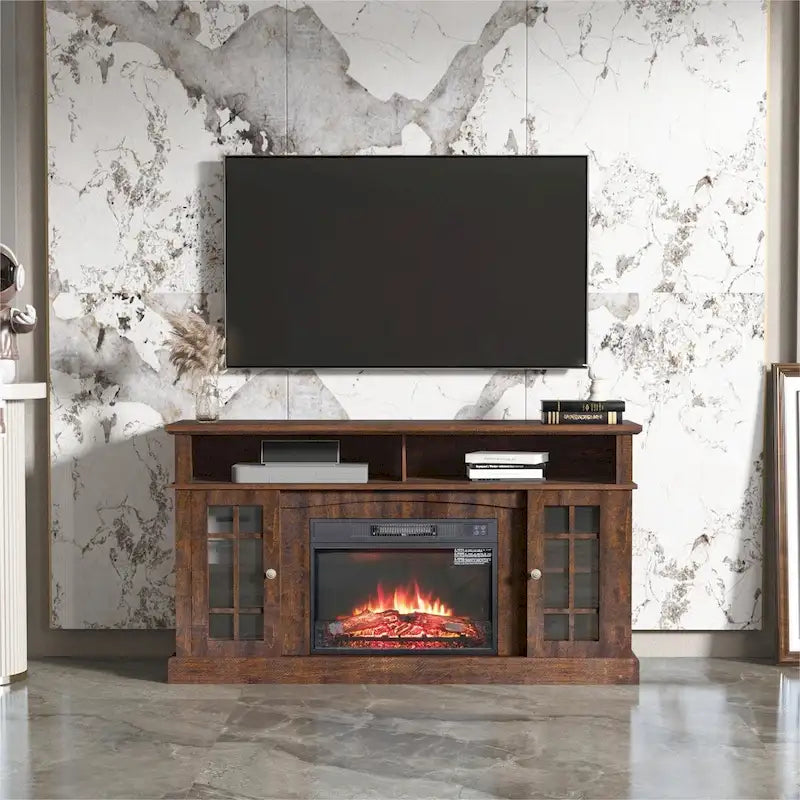 Meuble TV avec foyer électrique et télécommande