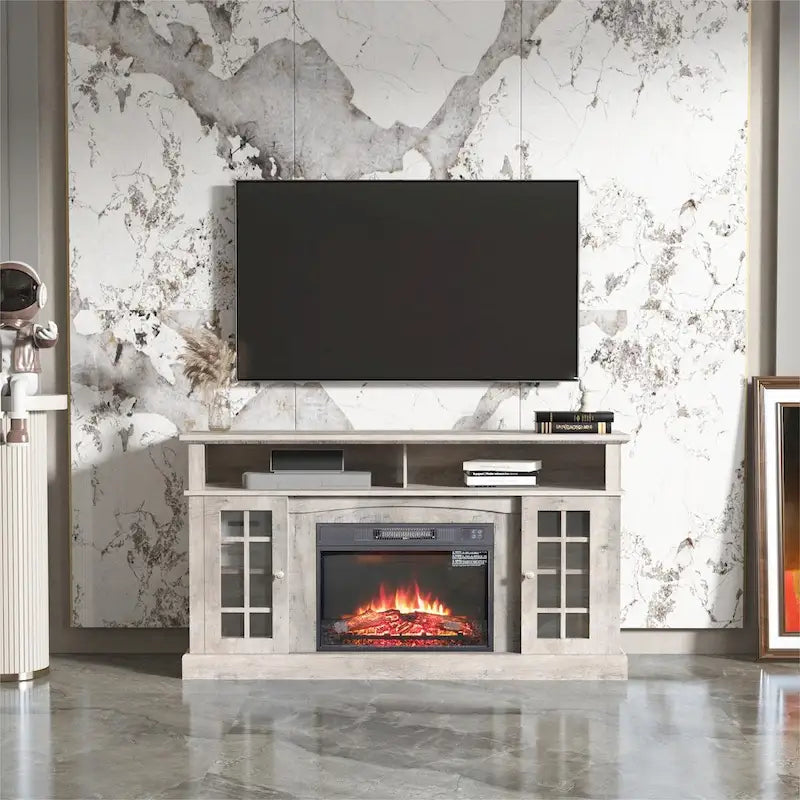 Meuble TV avec foyer électrique et télécommande