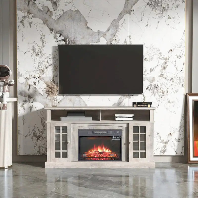 Mueble para TV con chimenea eléctrica y control remoto