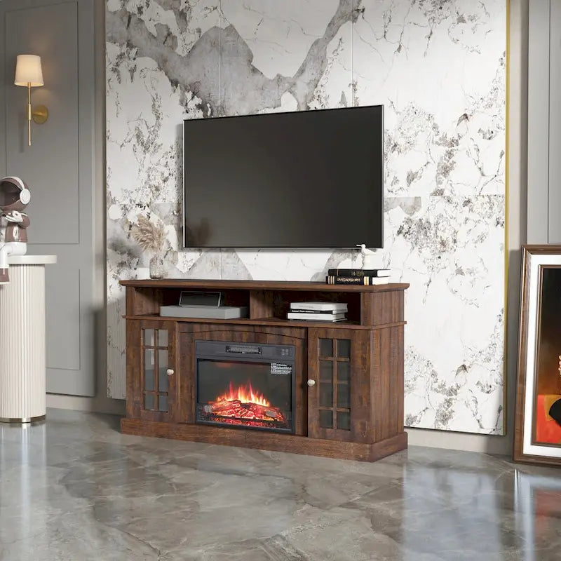 Mueble para TV con chimenea eléctrica y control remoto