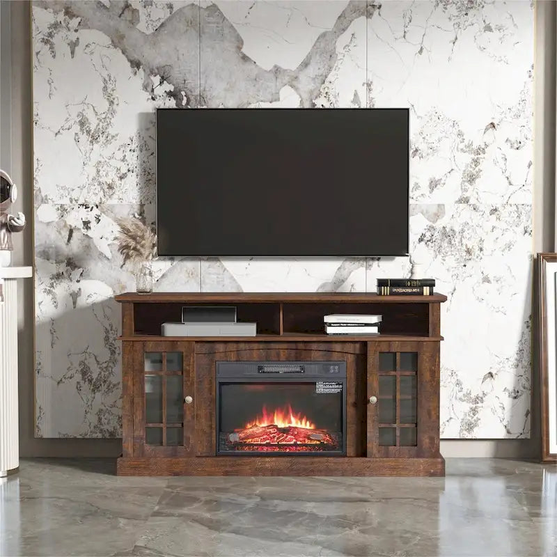 Mueble para TV con chimenea eléctrica y control remoto