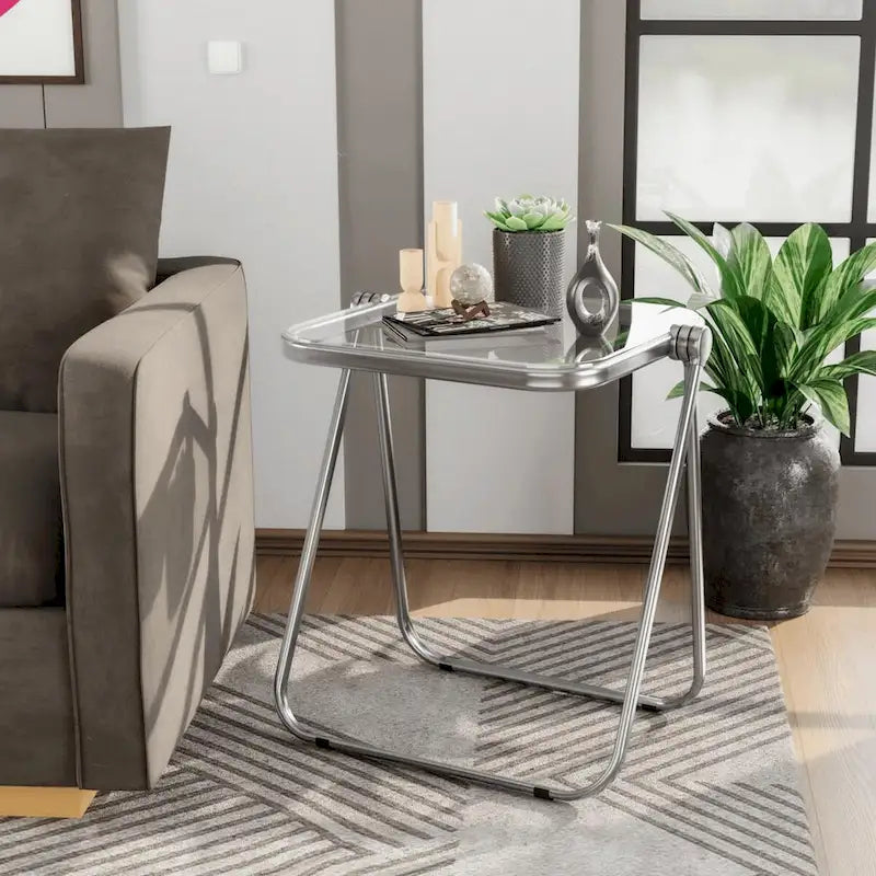 Table d’appoint pliante carrée en plastique avec cadre en fer