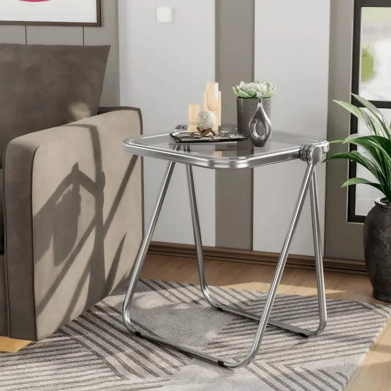 Table d’appoint pliante carrée en plastique avec cadre en fer