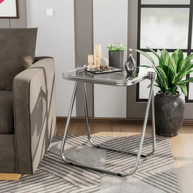 Table d’appoint pliante carrée en plastique avec cadre en fer