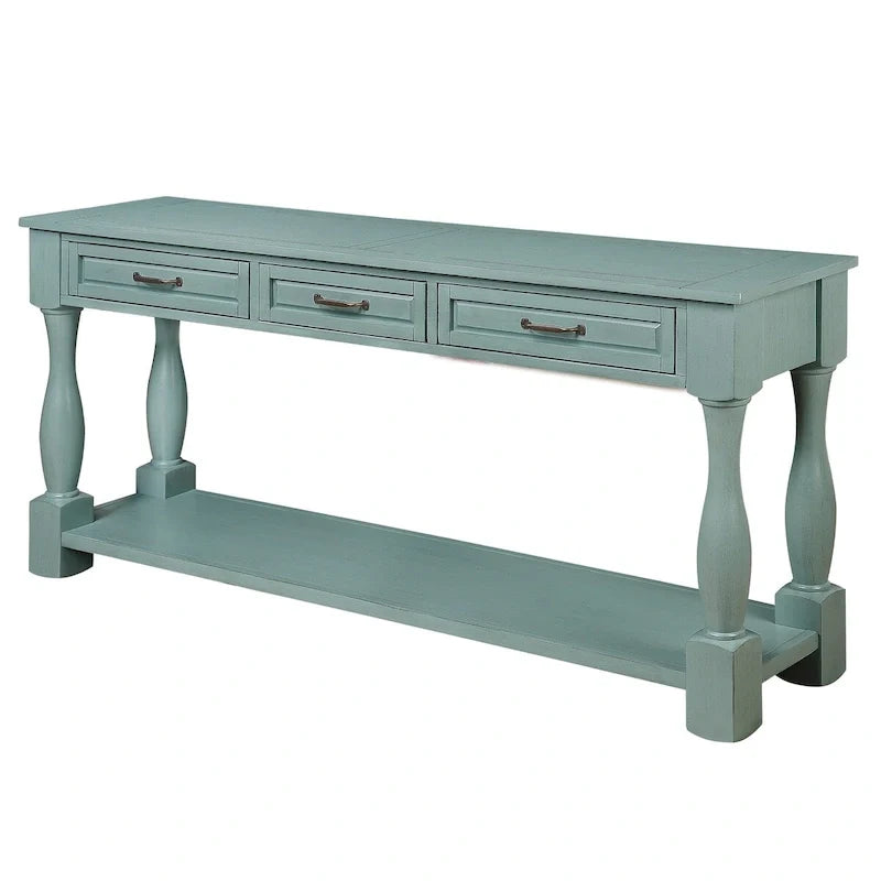 Table console en bois avec 3 tiroirs et 1 étagère inférieure