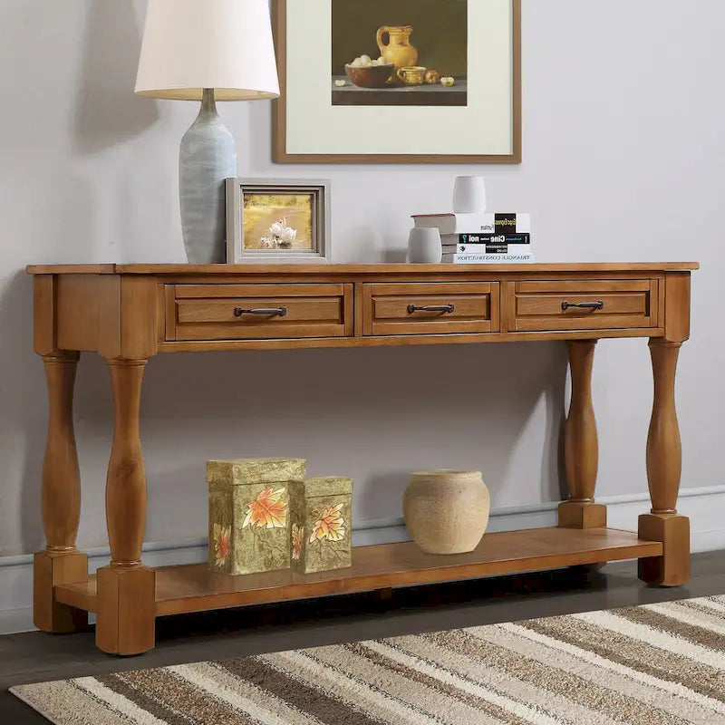 Table console en bois avec 3 tiroirs et 1 étagère inférieure