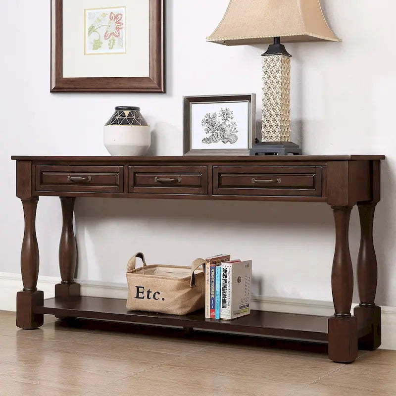 Table console en bois avec 3 tiroirs et 1 étagère inférieure