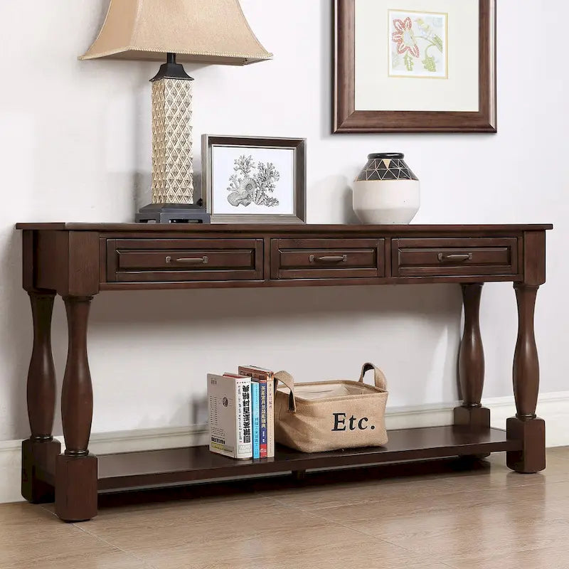 Table console en bois avec 3 tiroirs et 1 étagère inférieure