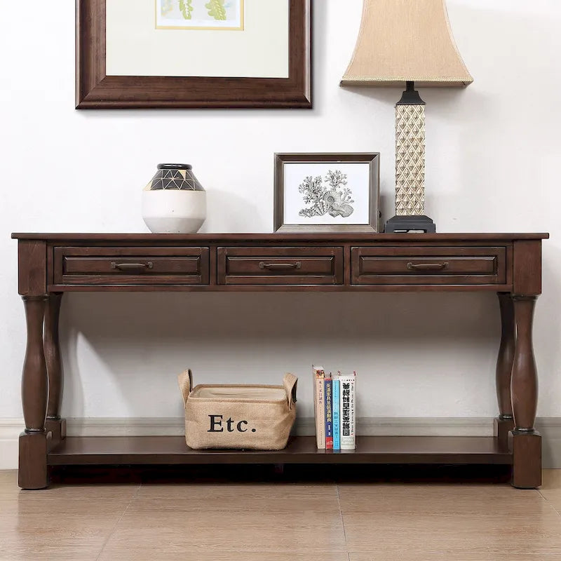 Table console en bois avec 3 tiroirs et 1 étagère inférieure