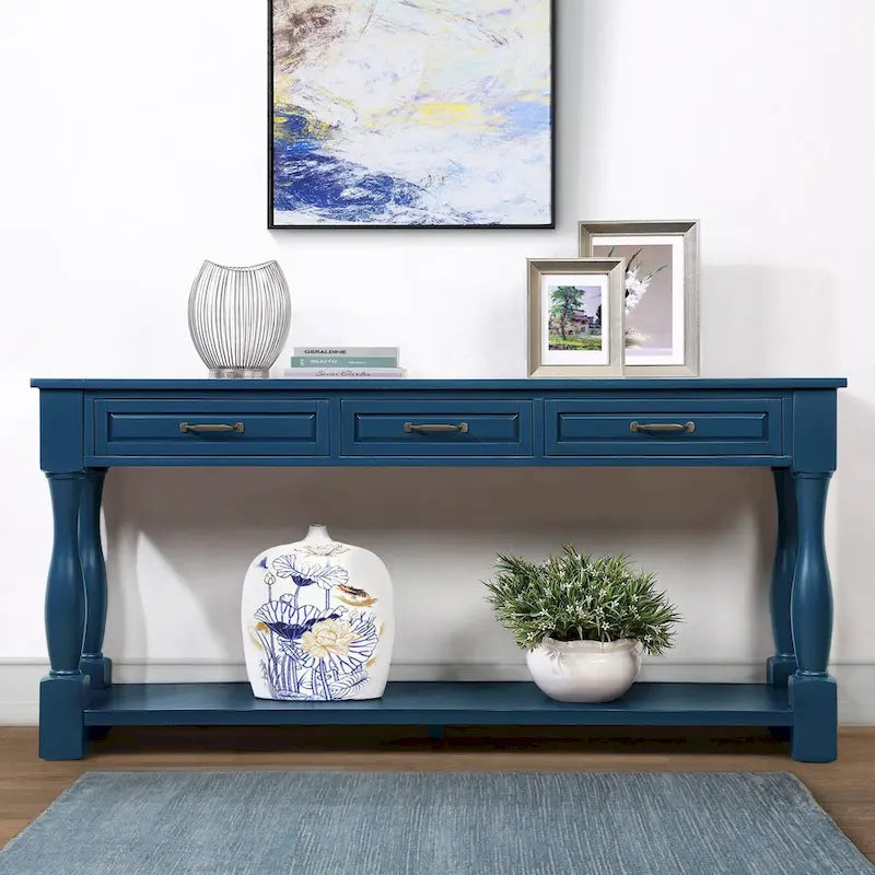 Table console en bois avec 3 tiroirs et 1 étagère inférieure