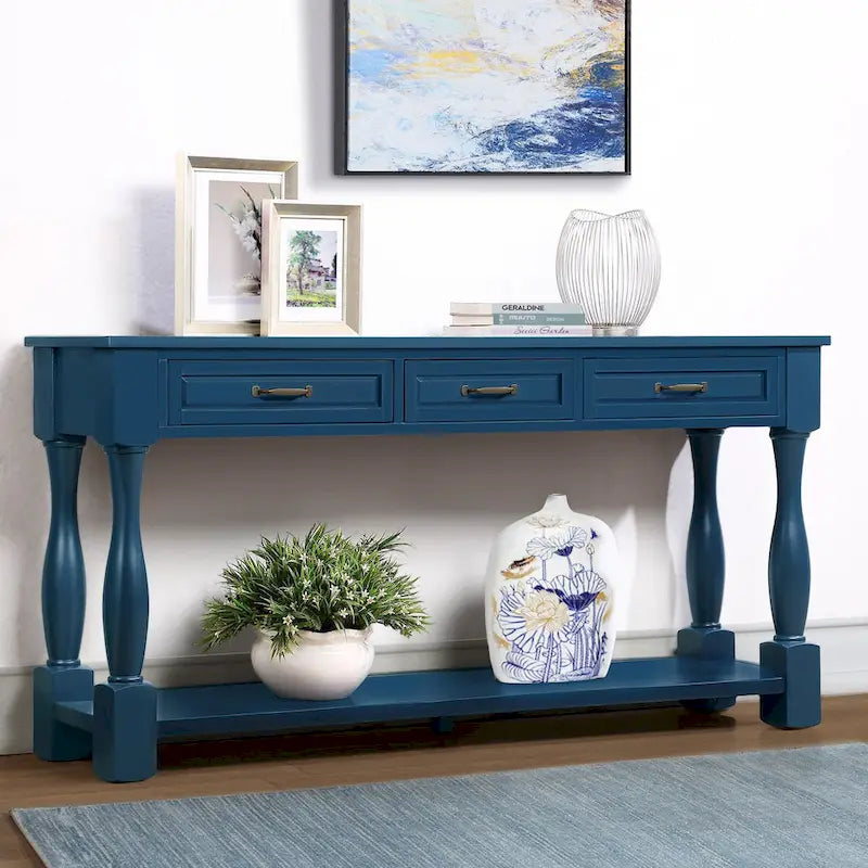 Table console en bois avec 3 tiroirs et 1 étagère inférieure