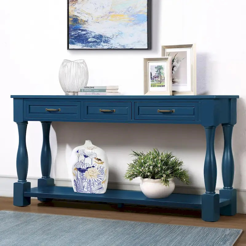 Table console en bois avec 3 tiroirs et 1 étagère inférieure