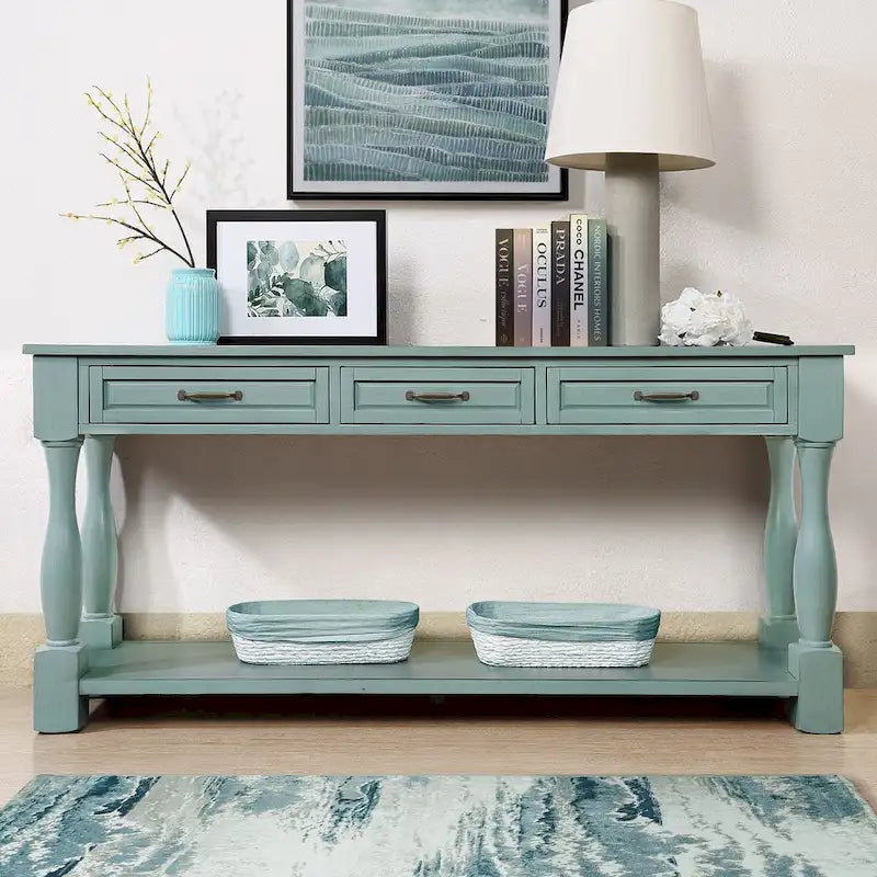 Table console en bois avec 3 tiroirs et 1 étagère inférieure