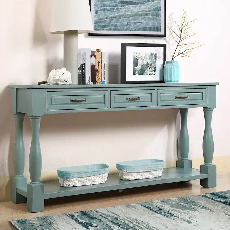 Table console en bois avec 3 tiroirs et 1 étagère inférieure
