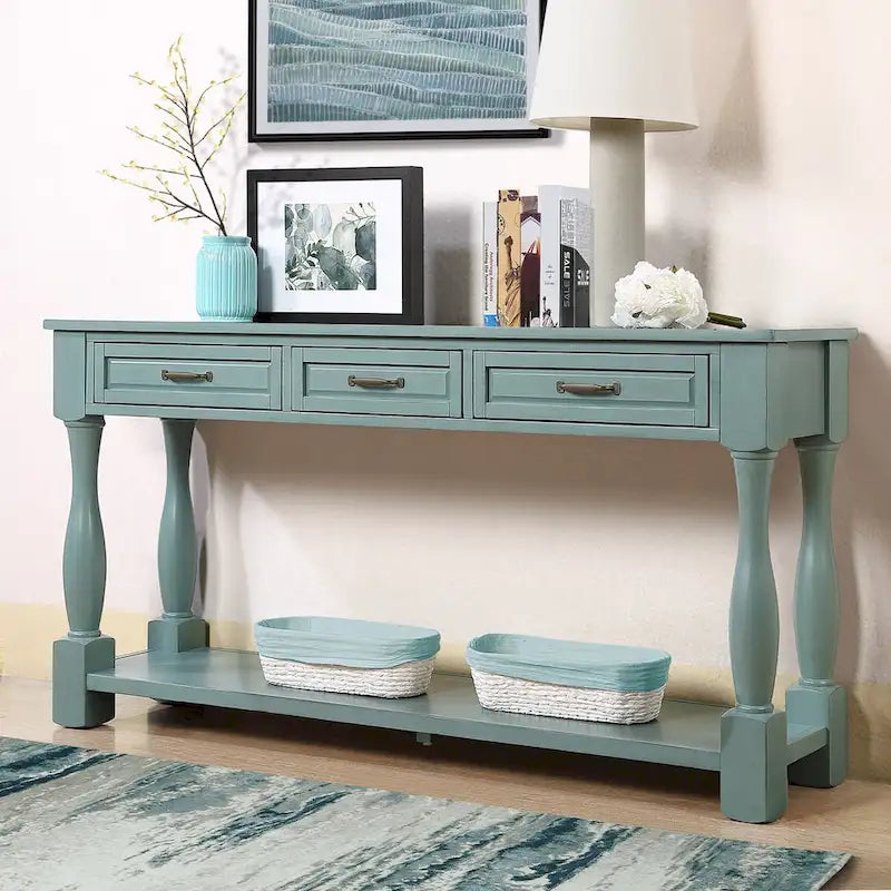 Table console en bois avec 3 tiroirs et 1 étagère inférieure